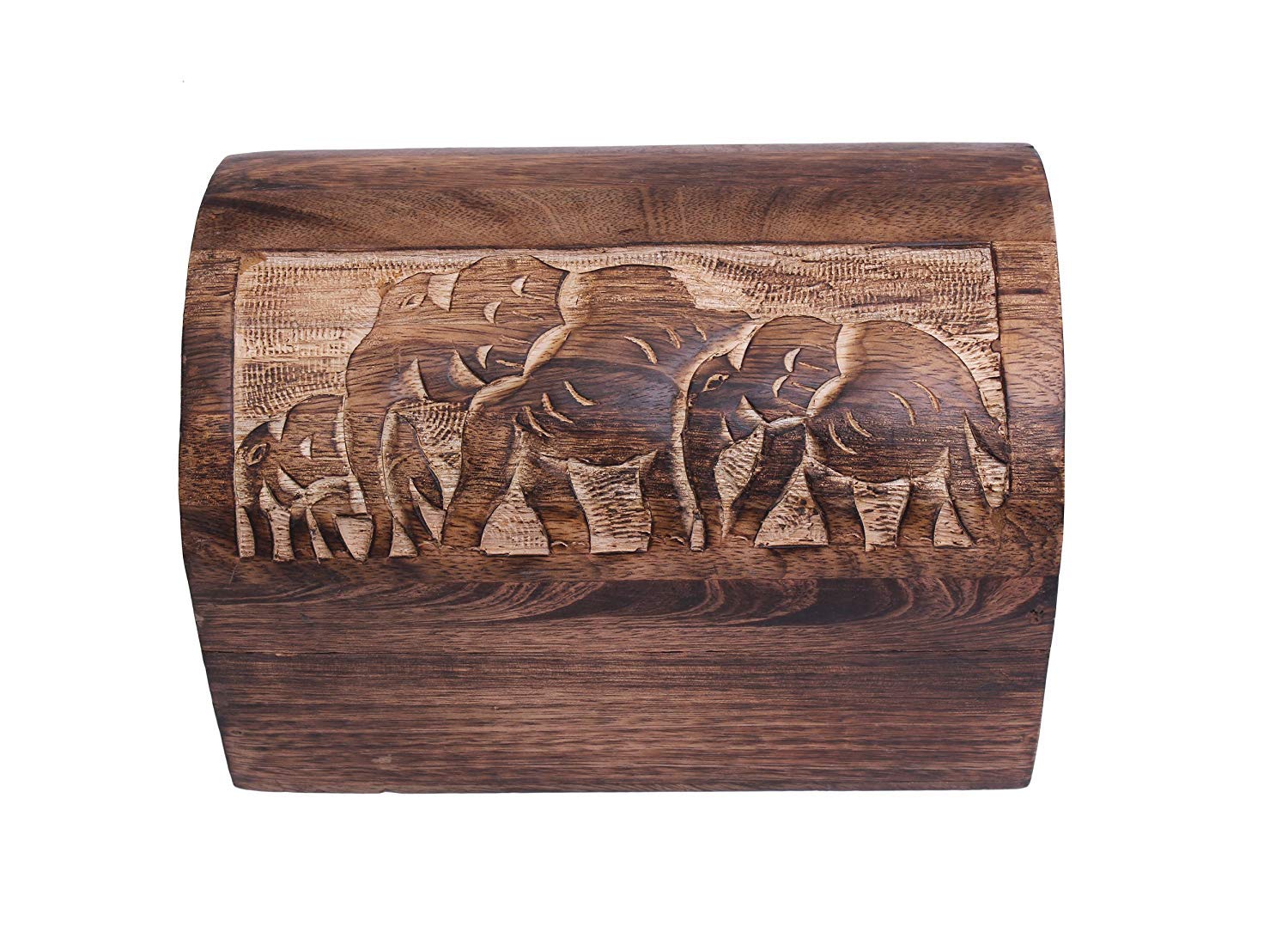 Ajuny Handcrafted Decorative Wooden Jewelry Box Elephant Design Carving Multipurpose Uses Treasure Chest Jewellery Storage Boxes Organizer Trinket keepsake Holder Watch Box, Great for Gifts - 9x6 Inch