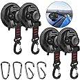 HLOGREE 4PCS Heavy Duty Suction Cups Anchor with Hooks,Vacuum Suction Cup Camping Tie Downs with 4PCS Aluminum Buckle,Outdoor Strong Suction Cup Wall Anchor for Camping Tarp Accessory,Car Side Awning