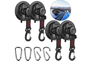 HLOGREE 4PCS Heavy Duty Suction Cups Anchor with Hooks,Vacuum Suction Cup Camping Tie Downs with 4PCS Aluminum Buckle,Outdoor Strong Suction Cup Wall Anchor for Camping Tarp Accessory,Car Side Awning
