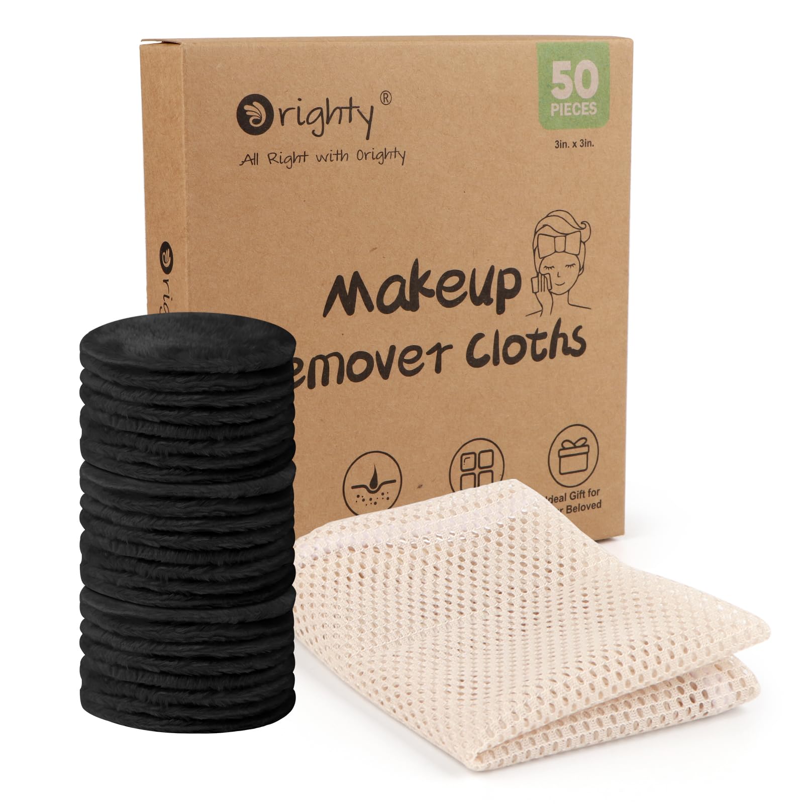 Photo 1 of Orighty Microfiber Makeup Remover Pads 50 Count, Makeup Remover Cloths with Laundry Bag, Remove Make-up Just with Water, Reusable Face Pad for All Skin Type, Make-up Wipes for Facial Cleansing, Black