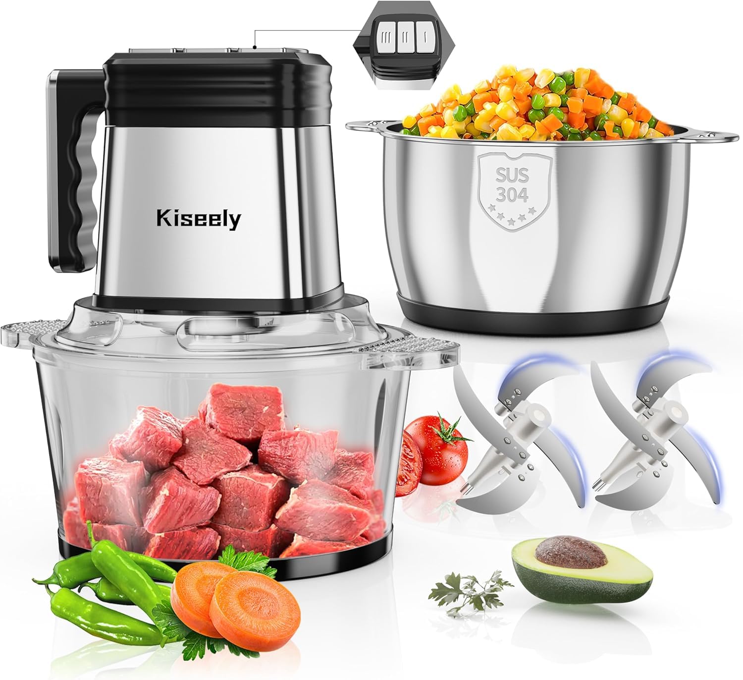 Photo 1 of Food Processor, 3 Speeds Electric Food Chopper with 2 Bowls & 2 Sets of Bi-Level Blades, 400W Meat & Veggie Grinder for Meat, Vegetables, Fruits and Nuts (BF1)