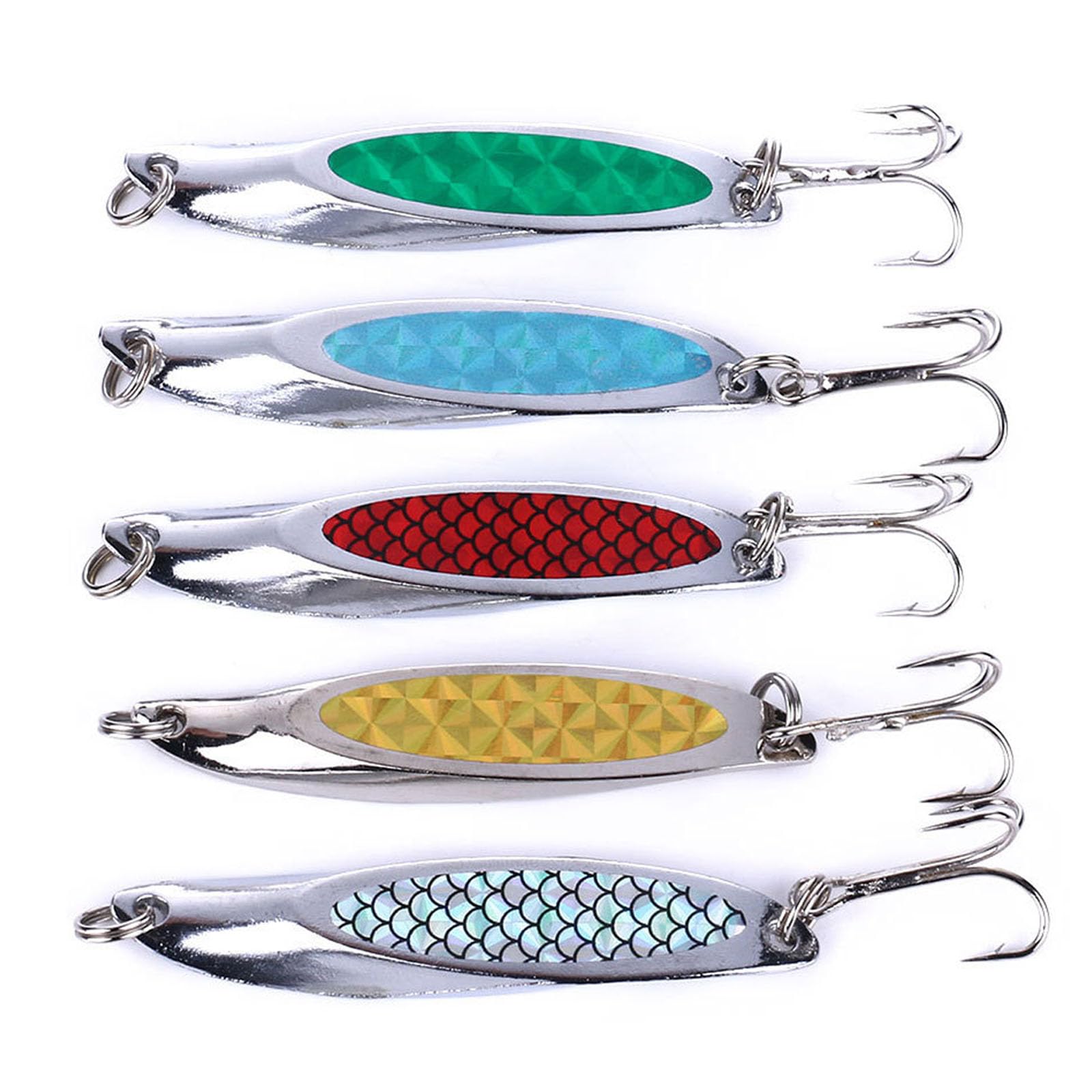 5Pcs Useful Wedge Fishing Sea Trout Lures Sequins Spinner Hard Baits Metal Fishing Spoons Lure Baits Stripes Hard Fall Pitch FishLures for Saltwater