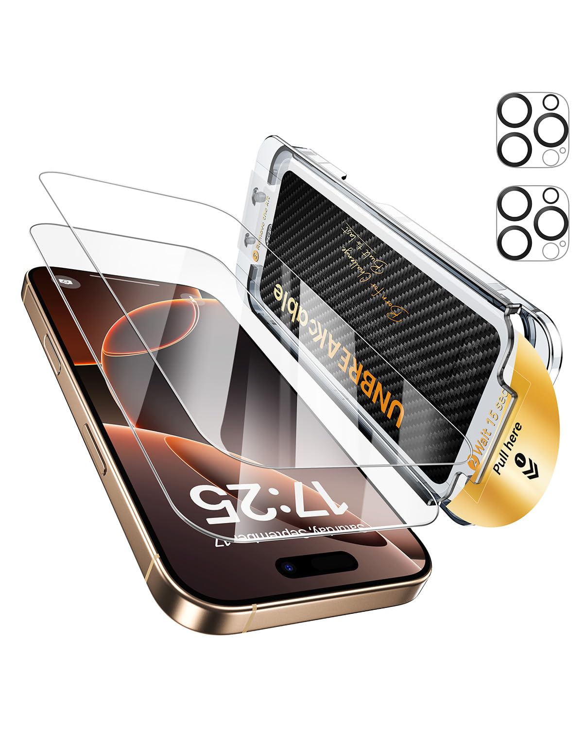 UNBREAKcable 2+2 Pack for iPhone 16 Pro Max Screen Protector & Lens Protector [Military-Grade] [99% HD Clear] [Easy Install] Top 9H+ Shatterproof Tempered Glass,Bubble-Free & Anti-Fingerprint -6.9''