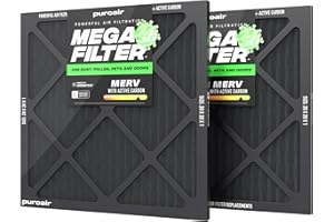 PuroAir Mega Filter - MERV 13 20x20x1 Air Filters For Home With Activated Carbon - Filters Allergens, Pet Dander, Smoke, Dust - Furnace and AC Filters - Air Filters 20x20x1 MERV 13 (2 Pack)
