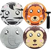 Safari Animal Playground Balls for Kids - 5 Inch Gaga Balls (4 Pk w Air Pump)- Durable Rubber Balls for Dodgeball, Handball, 4 Square, Outside School Recess Games, Kickball- Kids Easter Basket Stuffer