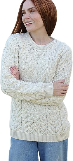 Amazon アイリッシュセーター レディース アイルランド製 スーパーソフトメリノウールケーブル ウィーブアランニットプルオーバー Us サイズ X Small カラー ブラウン セーター 通販