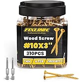 Wood Screws 3 Inch, FIXLINK Deck Screws #10 x 3, 310pcs, Epoxy Coated, T25 Star Bit Above 1500 Hour Salt Spray Coating Outdoo
