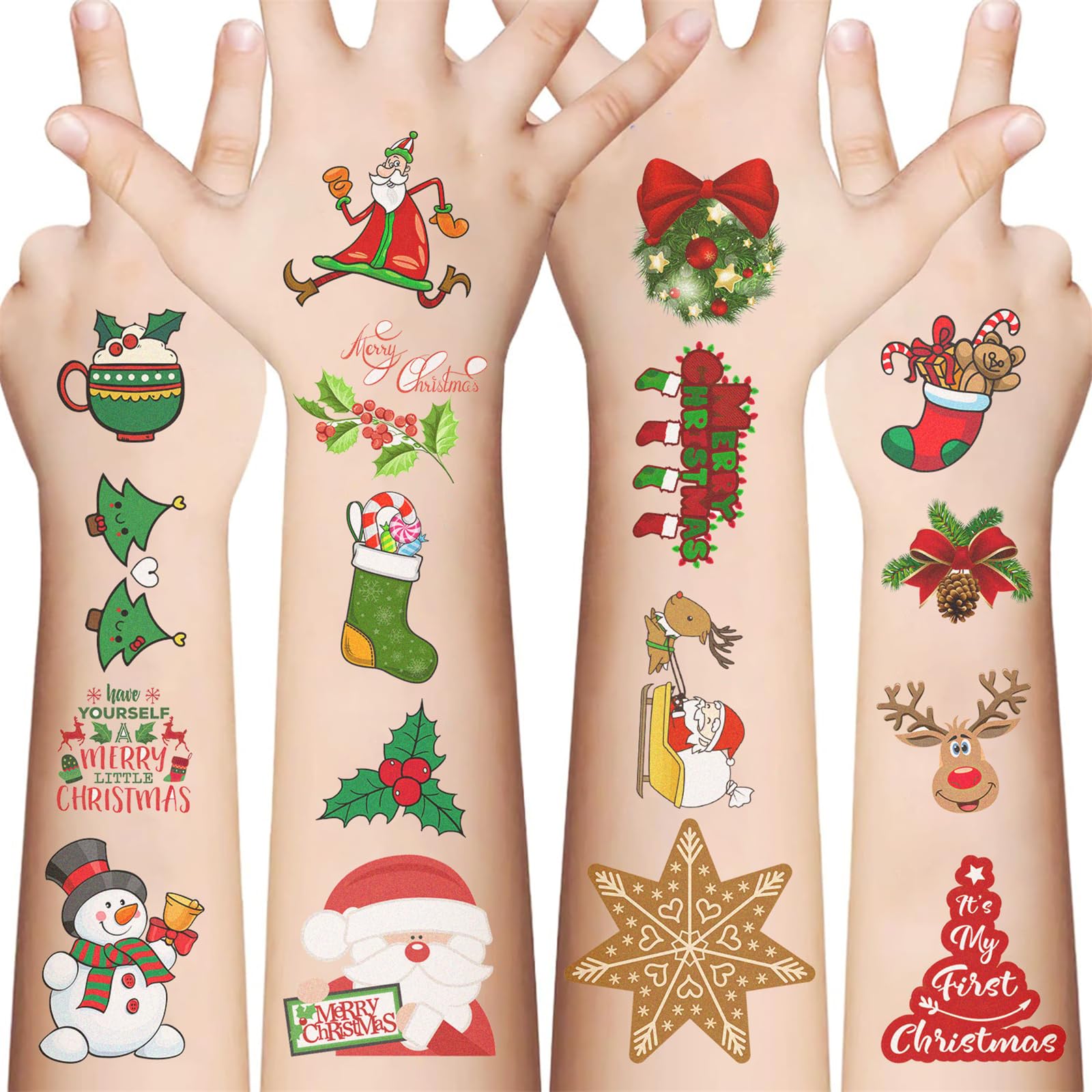 Photo 1 of 10 Sheets Christmas Temporary Tattoo Stickers for Kids, Christmas Favors,Santa Claus Christmas Tree Decoration Sticker Gifts for Girl Boys Home Activity Class Prizes Carnival Christmas Rewards