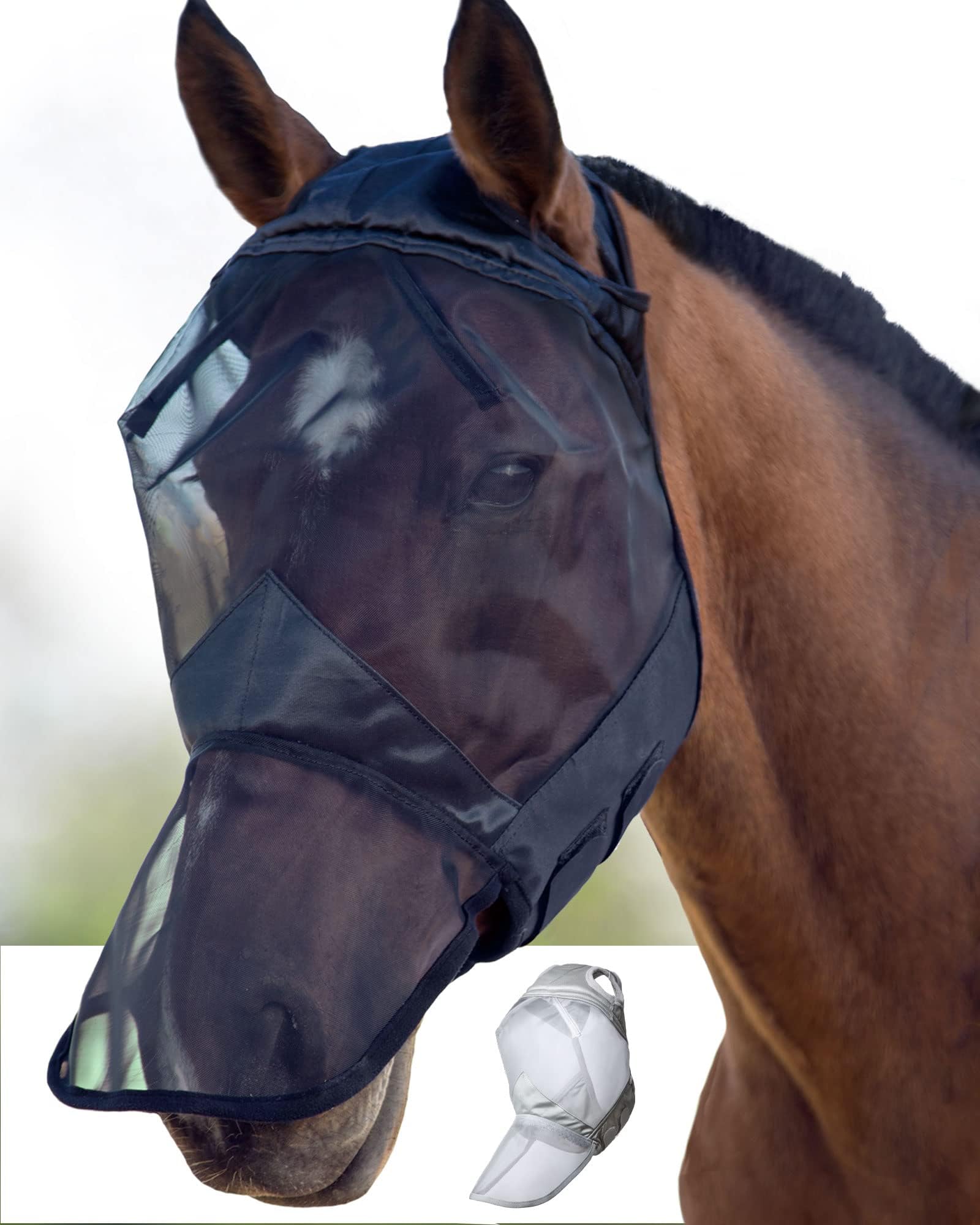Harrison Howard CareMaster Midge-proof Fleece Padding Horse Fly Mask Full Face No Ears Black Small Pony