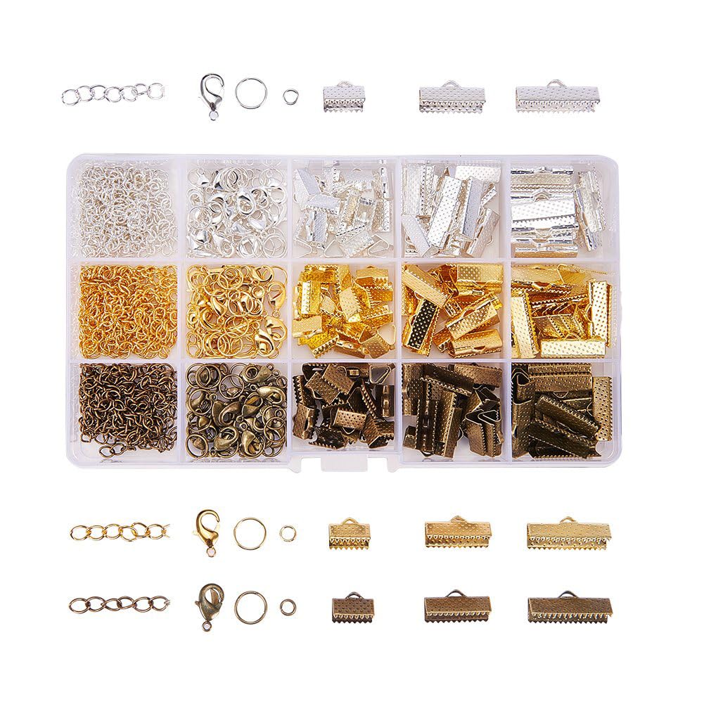 PandaHall Elite – 420 Pieces Jewellery Cutting Kits, Iron Wire Ends, Brass Lobster Claw Clasps, Iron Jump Rings, Iron Tip with Twist Extension Chains