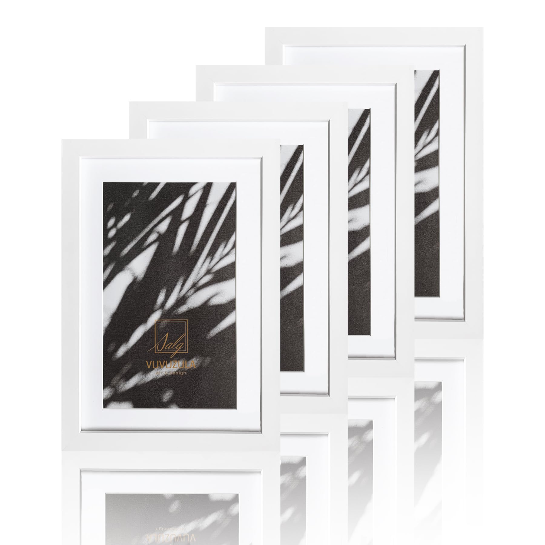 VUVUZULA 12x8 White Picture Frames Photo Frame 8x12 Inch Frame Set of 4 with Mount for 10x6 Inch Photo with Real Glass