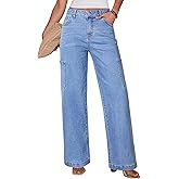 Sidefeel Straight Leg Jeans for Women High Waisted Baggy Pants Loose Stretchy Wide Leg Cargo Jeans