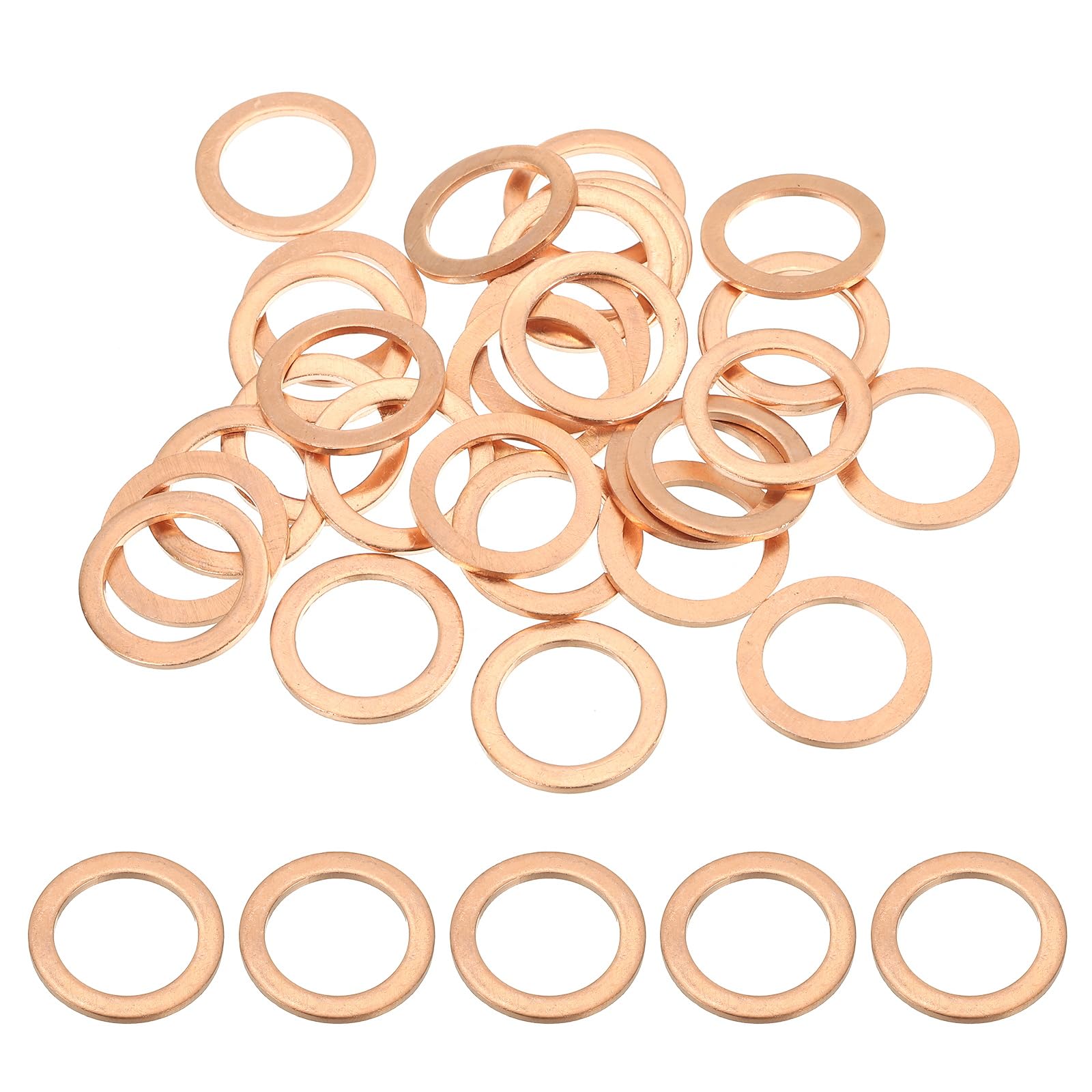 PATIKIL M16 Copper Washer Sealing Ring, 30 Pieces 16mm ID 22mm OD 1.5mm Thickness Metric Flat Sealing Gasket Crush Washer for Screws Bolt Sump Plugs Oil Drain