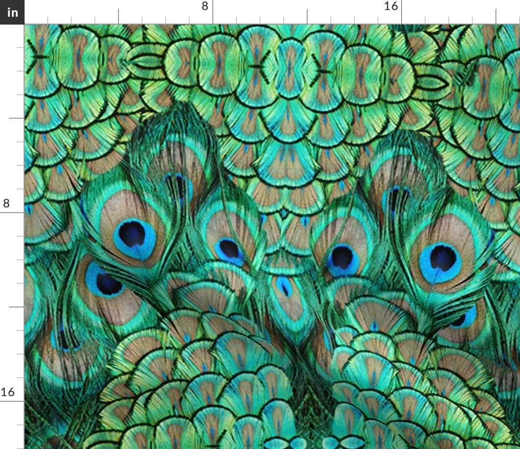 Spoonflower Fabric - Peacock Large Feathers Bird Printed on Petal Signature Cotton Fabric by The Yard - Sewing Quilting Apparel Crafts Decor