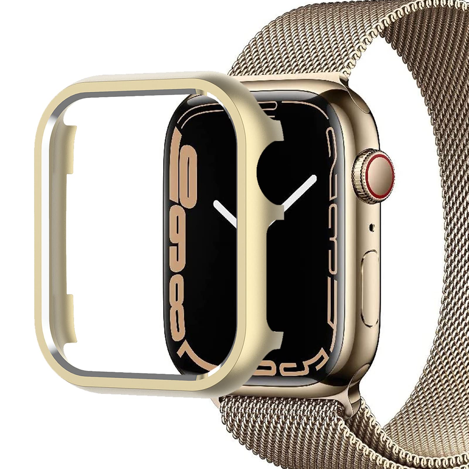 Miimall Case Compatible with Apple Watch Series 9/Series 8/Series 7 41mm 45mm, Aluminum Alloy Metal Frame Protective Cover Ultra-Thin All-Around Bumper Protective Case for Apple Watch 45mm-Gold