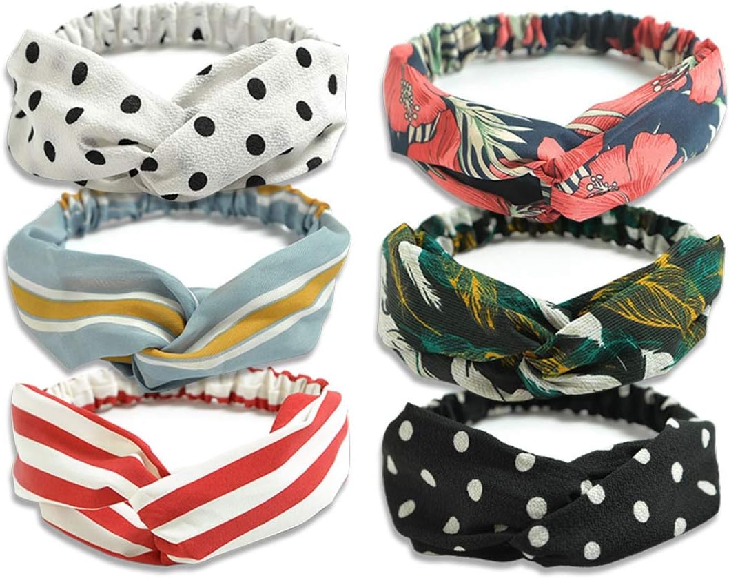 Women Headbands - Elastic Headband, Printed Head Wrap Stylish Boho Headbands 6 PCS Women Hair Band Hair Accessories