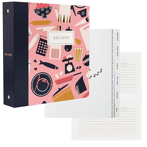 Jot & Mark 8.5" x 9.5" 3 Ring Recipe Binder with 50 Matching 4x6 inch Recipe