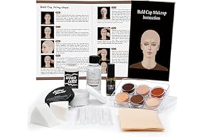 JS2U ZW Bald Cap Halloween Makeup Kit for Men & Woman, Complete Bald Cap Costume Character Set , SFX Makeup Kit, Professional Realistic Bald Cap Kits for Halloween Cosplay Make Up, Dress Up, Stage, Theater