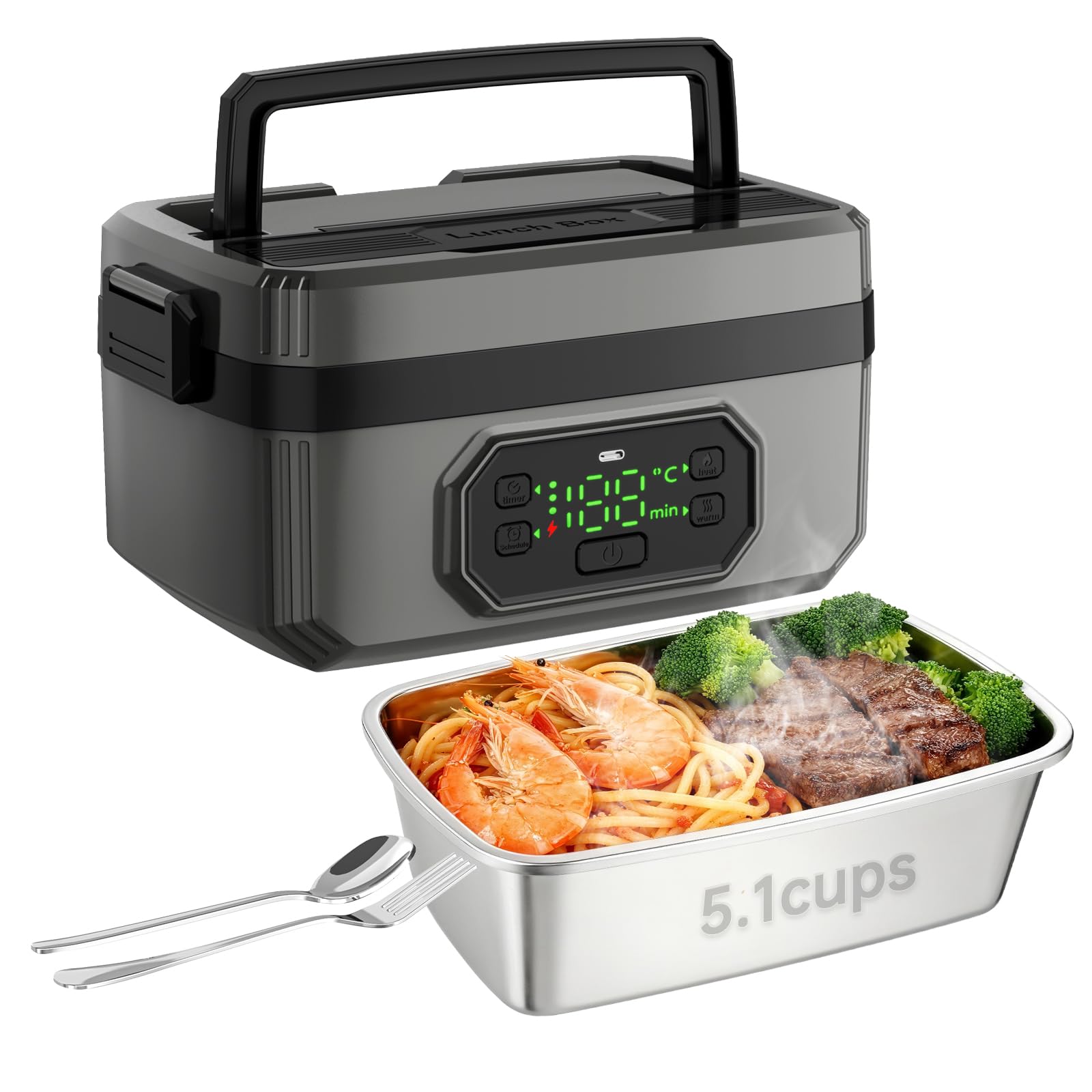 View 1 of *USED*
Eosyrennis 21000mAh Rechargeable Cordless Electric Lunch Box for Adults, 1.2L Food Warmer with Timer & Leak-Proof, Portable Self-Heating Container for Office, Car, Travel, Outdoor