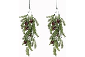 Mectix 2Pcs Christmas Teardrop Swag, Large 31.5inch Winter Pine Needles Swag with Pine Cones, Artificial Christmas Greenery Teardrop Wreath for Xmas Table and Door Decoration