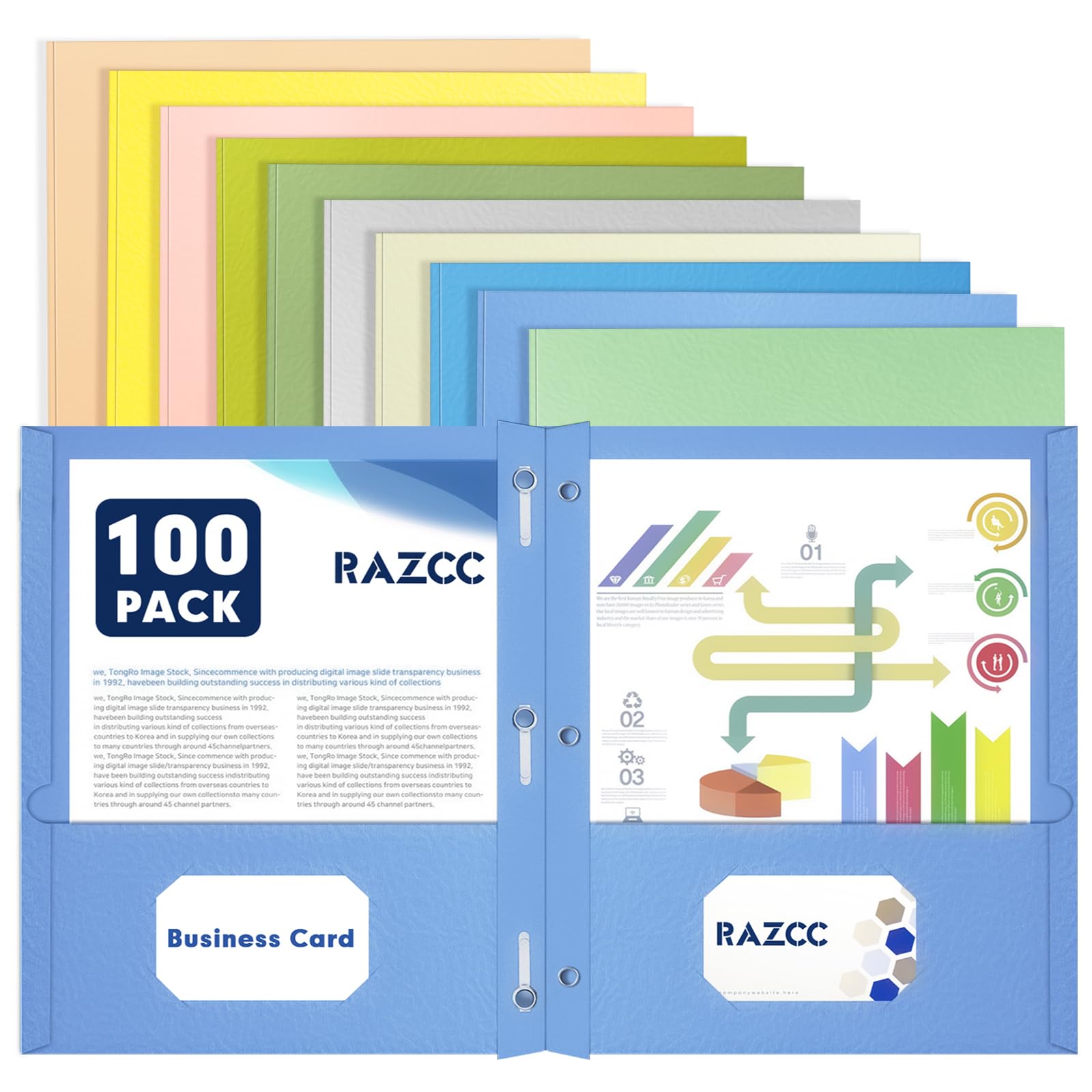 Two Pocket Folders, RAZCC 100 Pack Two Pocket Folders with Prongs, 3 ...