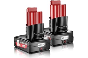 JUNWOOD Upgraded 2Pack 8.0Ah Replacement for Milwaukee M12 Battery Lithium 12V Battery with LCD Display Compatible with 48-11-2401 48-11-2412 48-11-2411 48-11-2420 48-11-2410 Cordless Tools