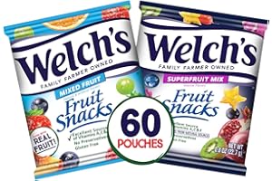 Welch's Fruit Snacks, Mixed Fruit & Superfruit Bulk Variety Pack, Perfect for School Lunches, Gluten Free, 0.8 oz Individual Single Serve Bags (Pack of 60)