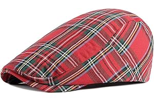 Gudessly Mens Adjustable Colorful Striped Plaid Ivy Newsboy Cabbie Gatsby Golf Cap Flat Cotton Hat Thin Cap