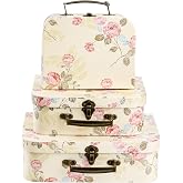 Fasmov 3 Pack Paperboard Suitcases Storage Box Decorative Boxes Storage Gift Boxes With Lids for Photo Storage Home Decoration, Wedding, Birthday, Anniversary, Light Yellow