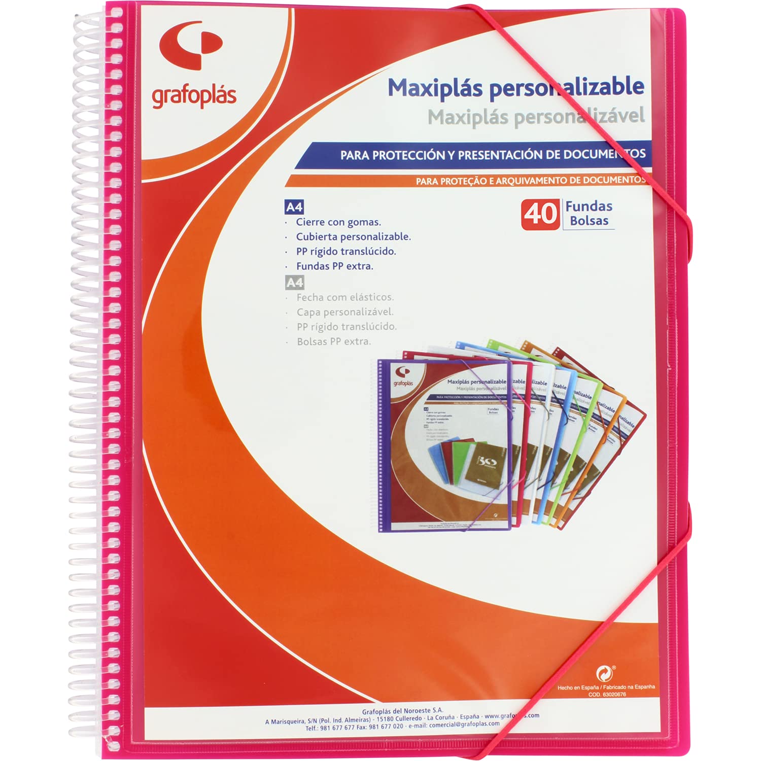 Grafoplás 39844054 Custom Spiral Binder, 40 Covers, Pink Fuchsia, 30.8 x 24 x 20