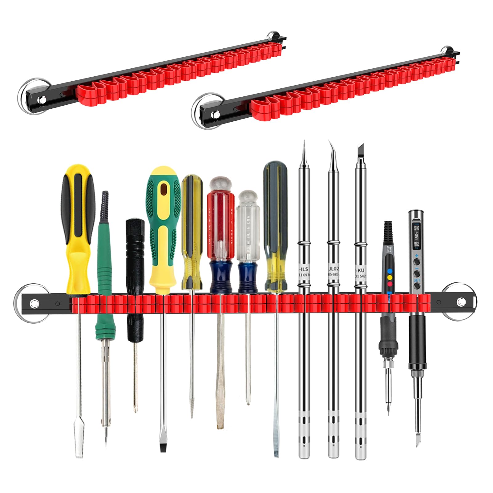 3-H Magnetic Screwdriver Holder,Magnetic Tool Holder Strip,Space Saving Tool Organizer Rack,Tool Magnet Bar for Workshop Garage Home | Fits up to 13 Screwdrivers,14 Inch(2 red)