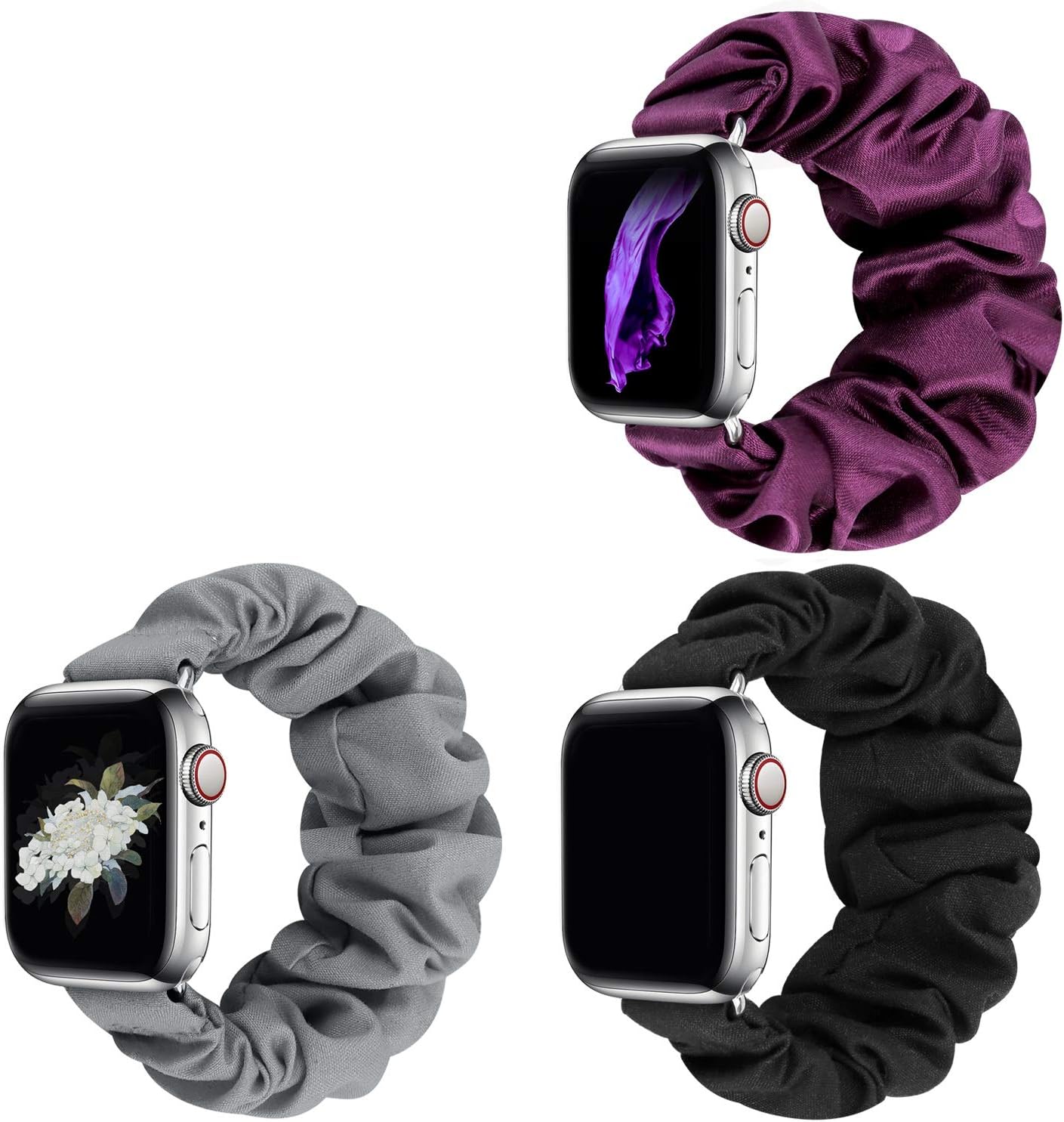 JIELIELE Compatible with Scrunchie Apple Watch Band 38mm 40mm 42mm 44mm, Cute Elastic Wristbands for Women, Stretchy Strap Iwatch Bands for Apple Watch Series SE 6 5 4 3 2 1 (M-38/40 SET-BGSP)
