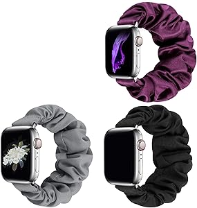 JIELIELE Compatible with Scrunchie Apple Watch Band 38mm 40mm 42mm 44mm, Cute Elastic Wristbands for Women, Stretchy Strap Iwatch Bands for Apple Watch Series SE 6 5 4 3 2 1 (M-38/40 SET-BGSP)