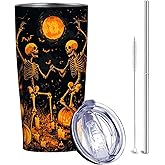 MtoLatap Halloween Night 20 oz Insulated Stainless Steel Tumbler | Spooky Skeleton Travel Mug with Leak Proof Lid and Telescope Straw | Hot & Cold Coffee Cup | Holiday Gifts for Men and Women