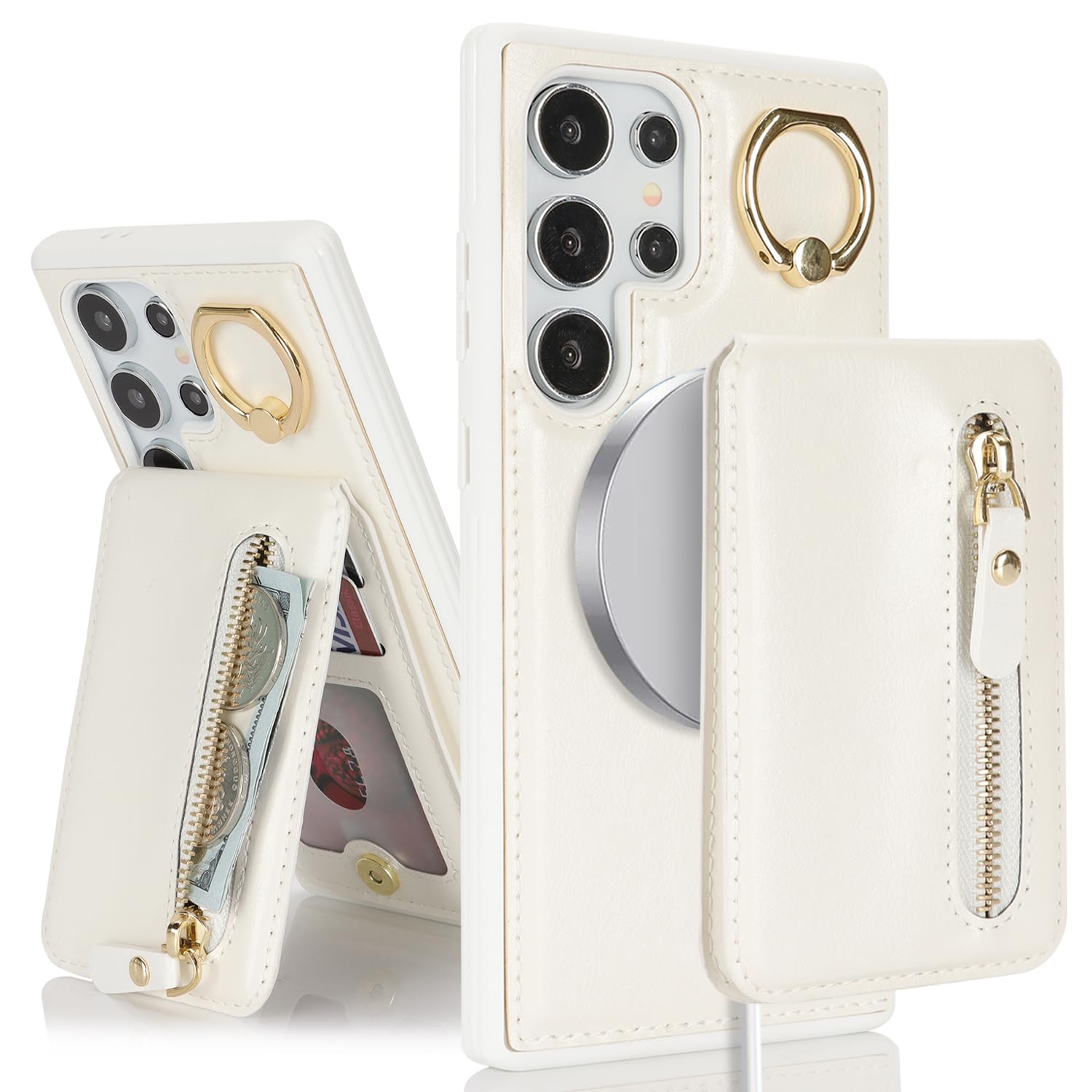 SailorTech Galaxy S24 Ultra Case with Card Holder, Ring Stand Kickstand - White