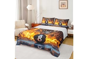 Erosebridal Leopard Sheet Set Cool 8 Ball Billiards King Size Sheets Set | Fire Flame Cheetah Print Pool Table Balls Top Shee