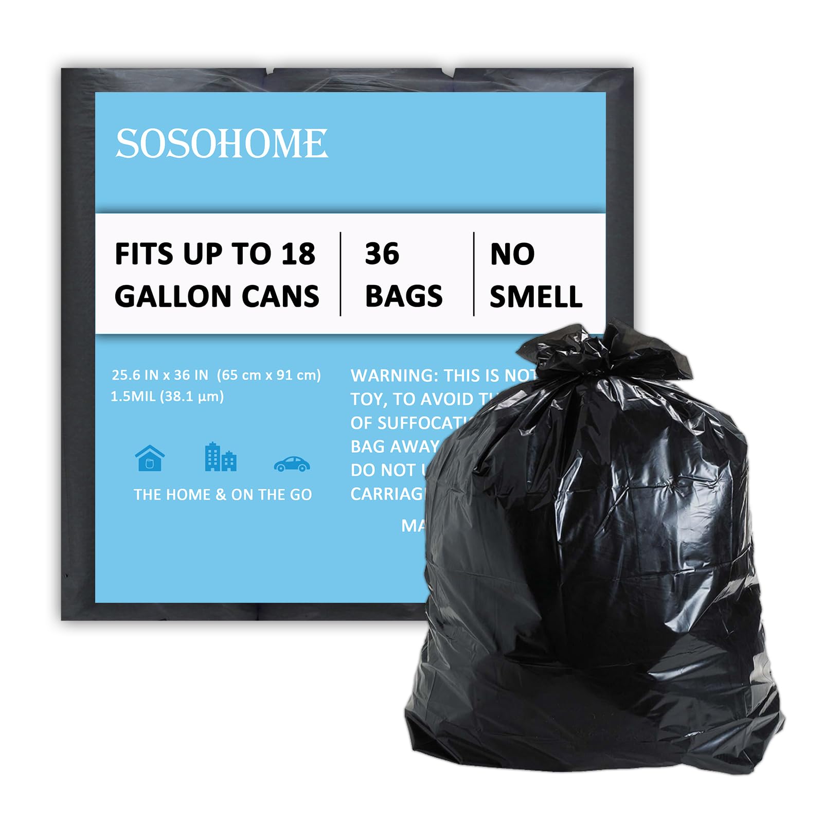18 Gallon Trash Bags - 1.5 MIL Extra Strong Tall