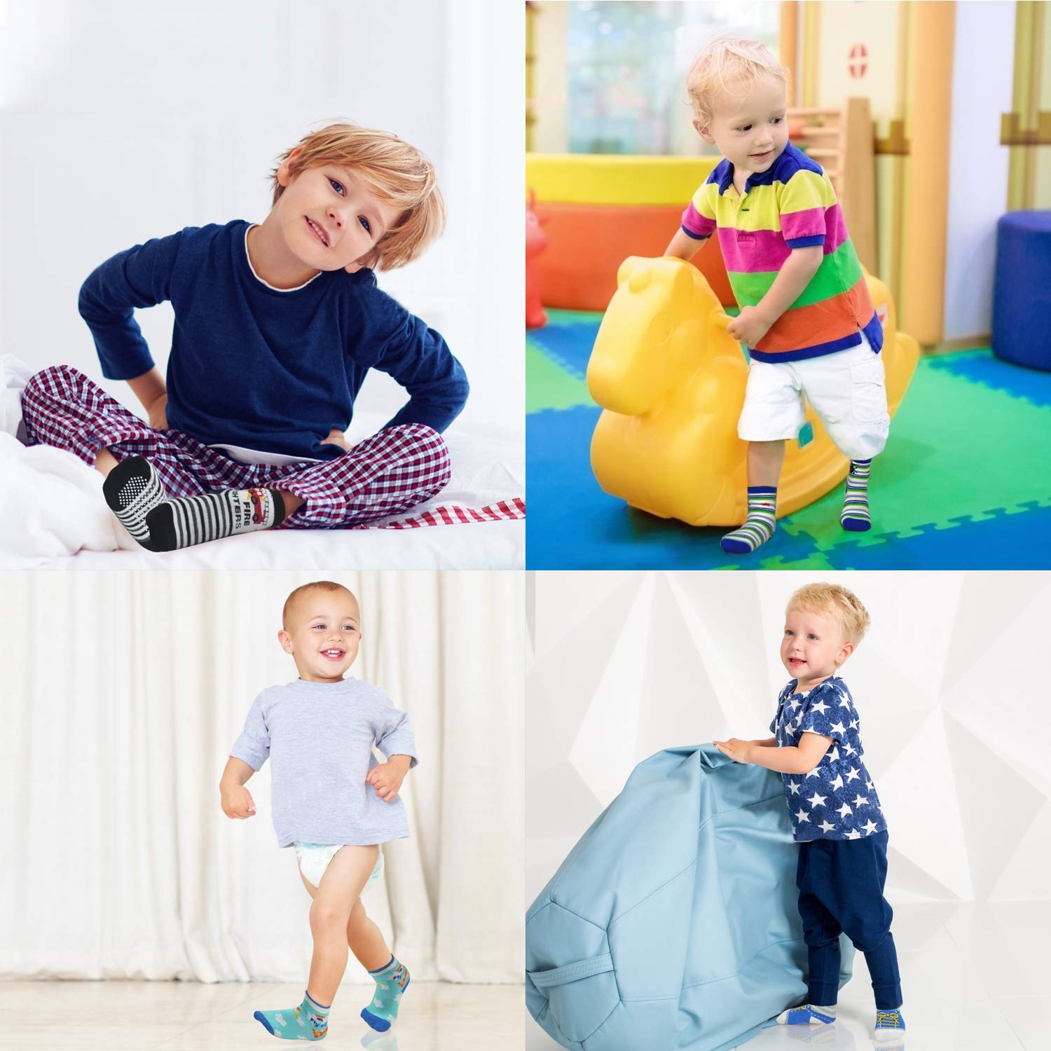 SkiBeaut Toddlers Kids Non Slip Socks Grips Sticky Slippery Crew Socks for 1-7 Years Old 12 Pairs Children Boys Girls Socks