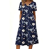 Zeagoo Summer Dresses for Women 2026 Casual Short Sleeve Aline Midi Dress with Pocket Flowy Pleated Tshirt Beach Sundress