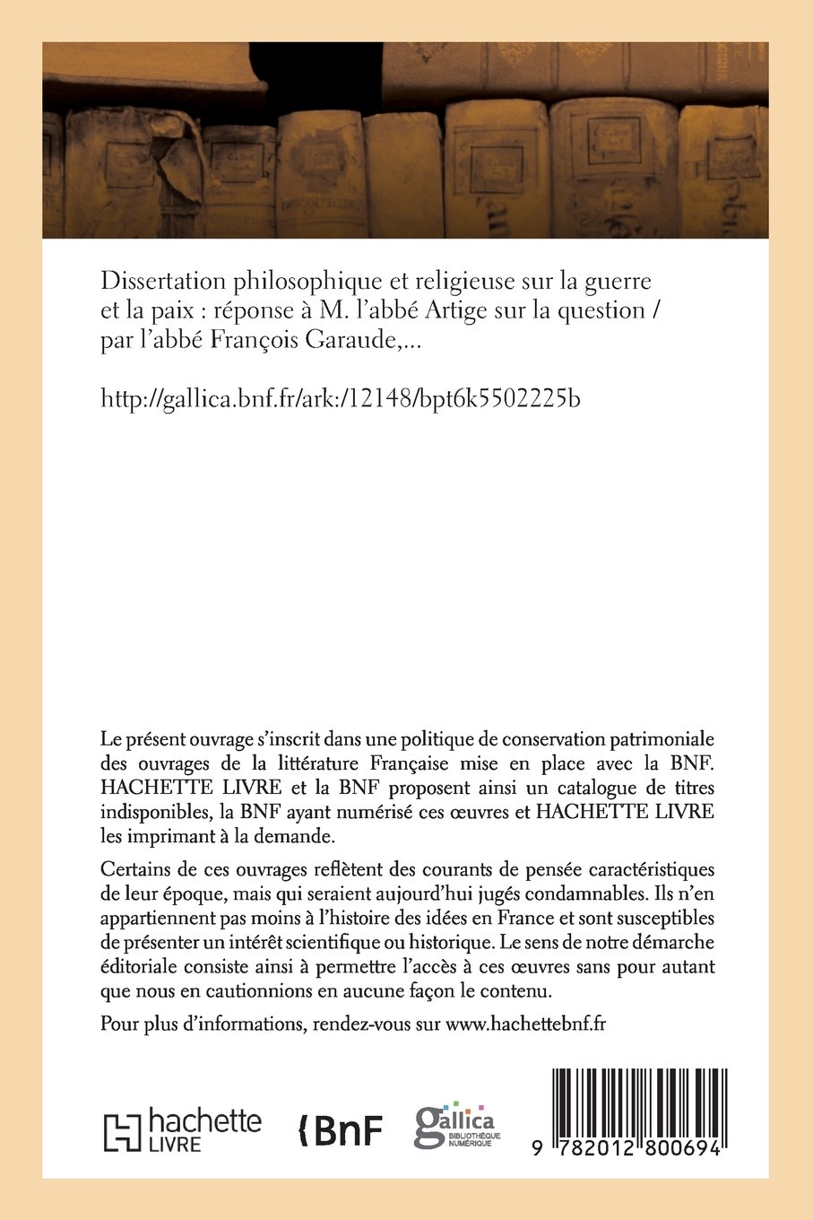 Dissertation sur la guerre et la paix