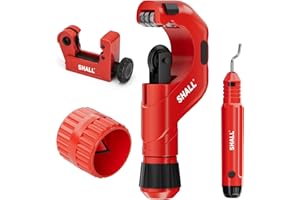 SHALL 4-Piece Tubing Cutter Set, 1/4’’ to 2’’OD Heavy Duty Copper Pipe Cutter, 1/8’’ to 7/8’’ Mini Tube Cutter, Deburring Tool & Inner Outer Pipe Reamer for Copper, Aluminum, Stainless Steel, PVC Pipe