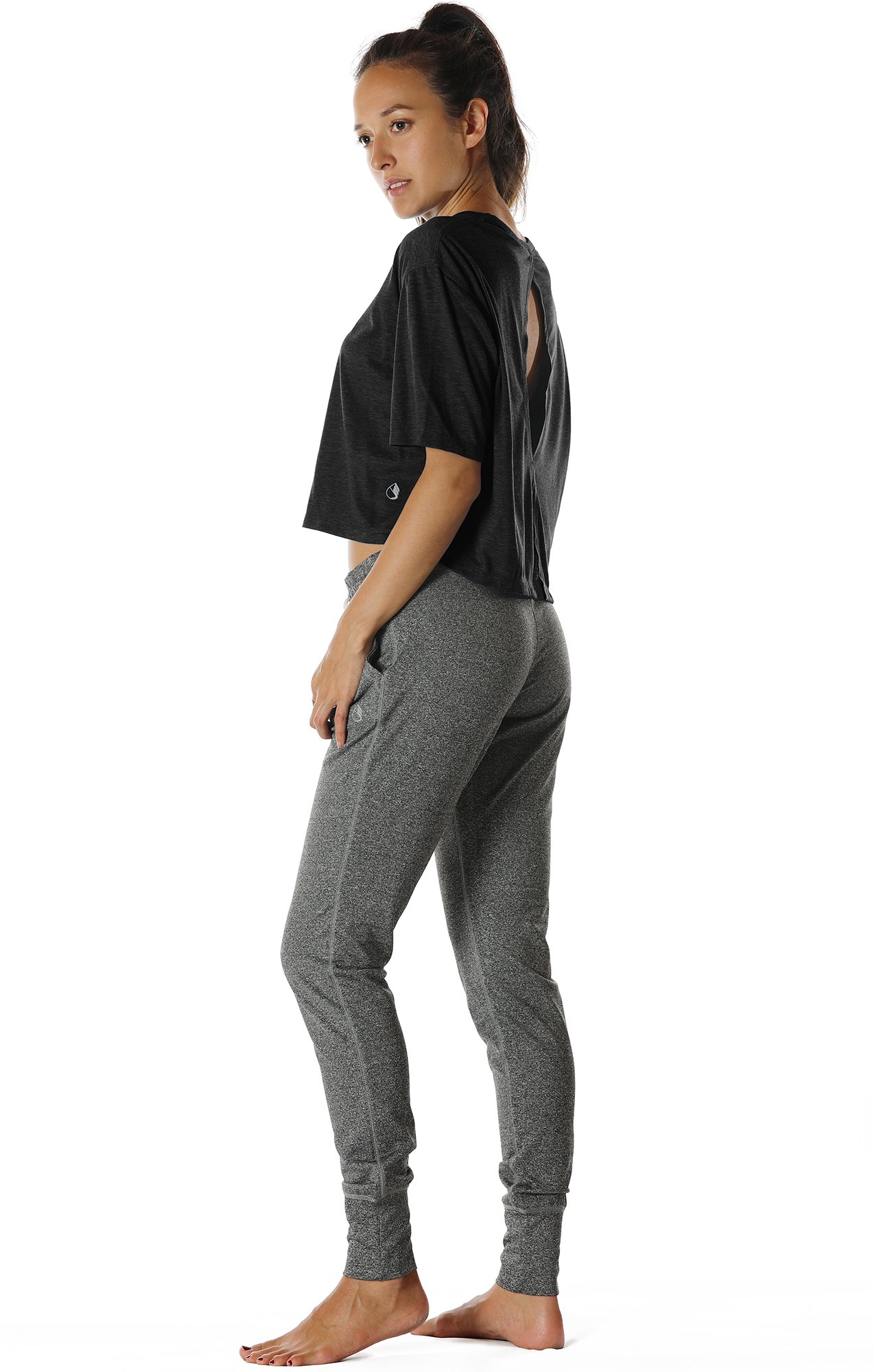 icyzone Open Back Workout Top Shirts - Yoga t-Shirts Activewear Exercise Crop Tops For Women (M, Black)