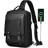 Leaper Crossbody Messenger Bag for Men: 13L Multi-pocket Satchel Sling Shoulder Bags for Travel Daily Work - Women Single Strap Backpack for Cycling, Hiking - Laptop Sling Bag for Men 14 inch, Black