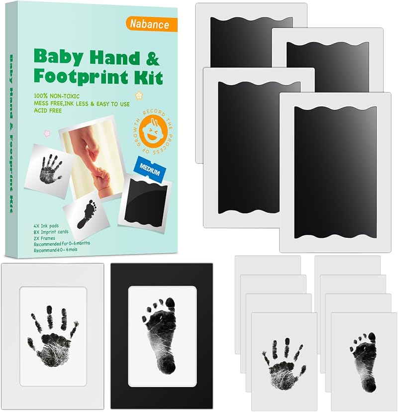 Nabance Baby Footprint Kit Handprint Kit with 4 Inkless Pads 2 Frames 8 Cards
