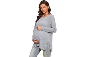 Smallshow Women's Maternity Shirts Side Split Long Sleeve Pregnancy Tops Clothes
