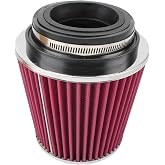 MOTOALL Clamp-On Engine Air Filter Red Washable and Reusable Round Tapered | Fit Intake Tube with 3/3.5/4in Diameter Filter