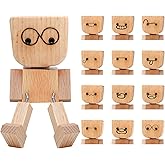 ONEST Shaking Wooden Man Figurine Shaking Feet Woodens Doll with 12PCS Magnetic Expressions Wooden Car Dashboard Decorations