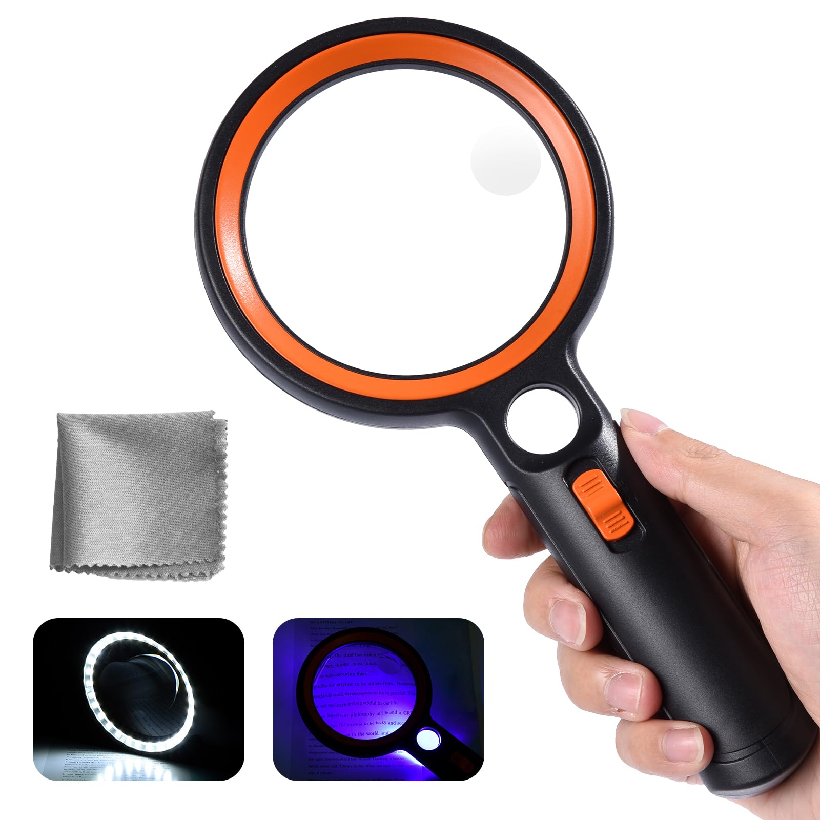 Ntrjtrss Magnifying Glass with Light, 31 LED, 10X/20X/45X, Black, LED Light Source