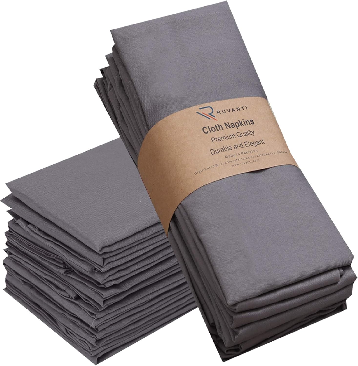 Ruvanti Cloth Napkins 12 Pack (19"x19") Cotton Enriched Coffee Grey/Gray Linen Napkins, Soft & Comfortable Fabric Napkins - Reusable Dinner Table Napkins for Weddings, Cocktail Parties & Home Use.: Home & Kitchen