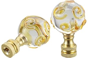 Aspen Creative 24034-12, Sphyer Finial for Lamp Shade, Clear Glass w/Yellow Spiral Grain 2 Tone in Brass Finish, 2" Height. 2 Pack